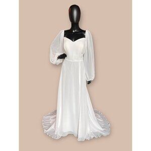 Bishop Sleeve Chiffon Wedding Gown